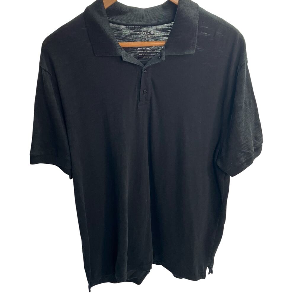 Vince Men's Classic‎ Slub Polo Shirt Black Large Classic Lightweight Cotton